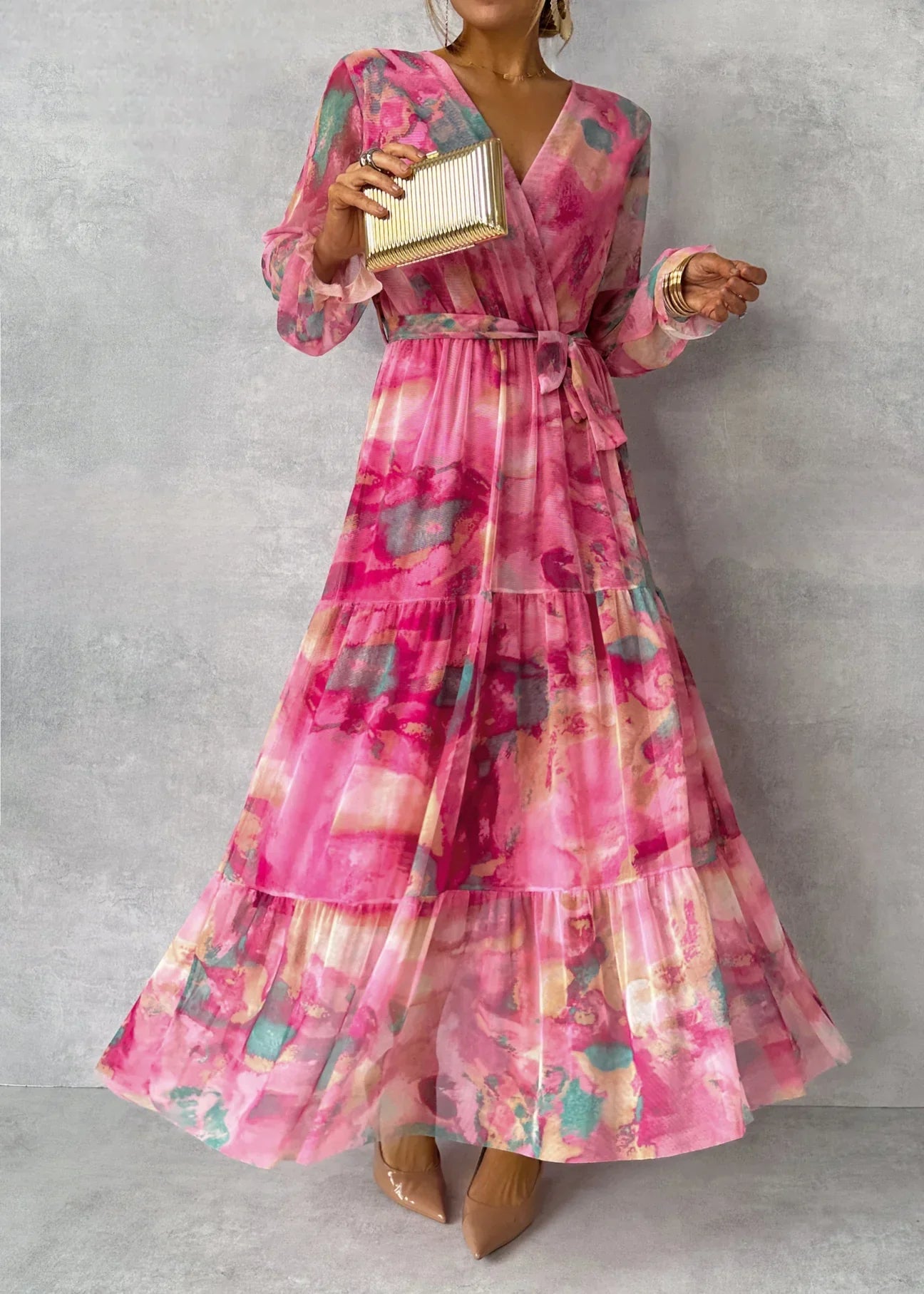 Julie - Robe maxi à imprimé aquarelle pour une allure de rêve