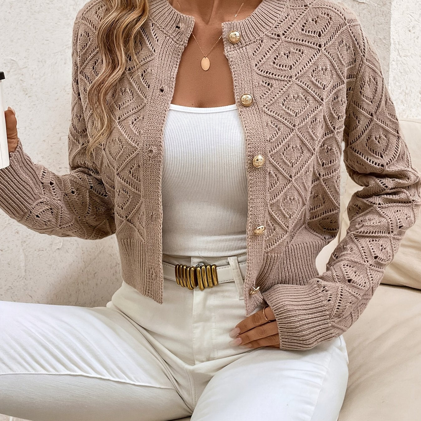 Sylvie - Cardigan Élégant Ajouré Boutonné