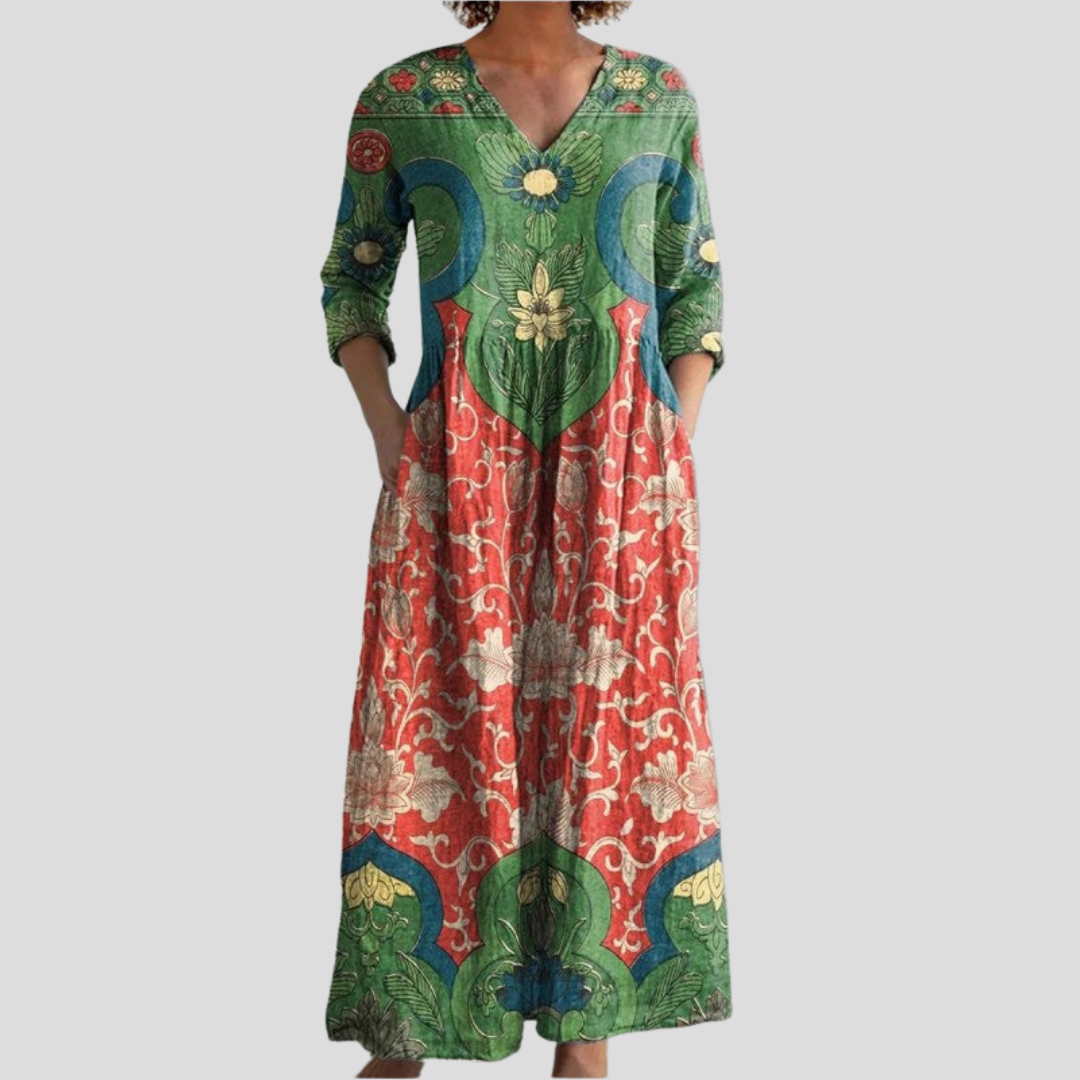 Inès - Robe Femme en Lin Bohème Ethnique
