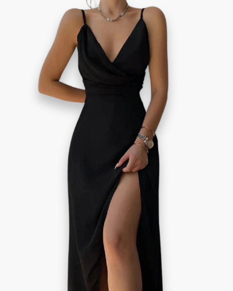 Robe festive élégante des femmes | Maxi avec un col en V et une fente de cuisse 2