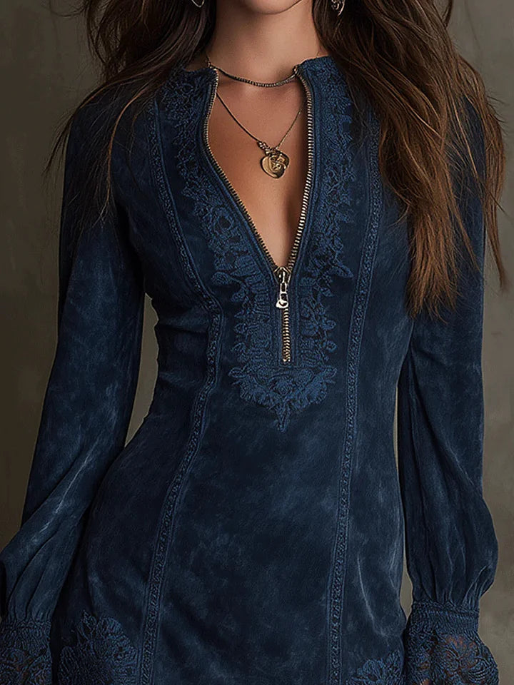 Isabelle - Robe Courte Femme en Suède et Dentelle