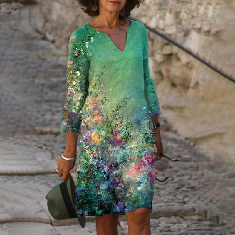 Camille - Robe Lin Fleurie Élégante