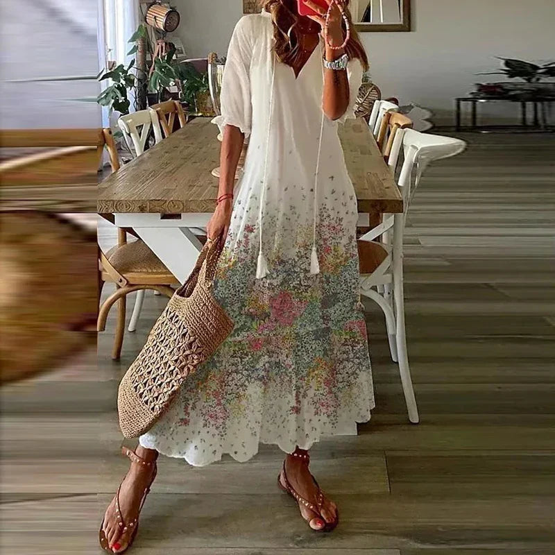 Émilie - Robe Maxi Bohème Fleurie Aquarelle Femme