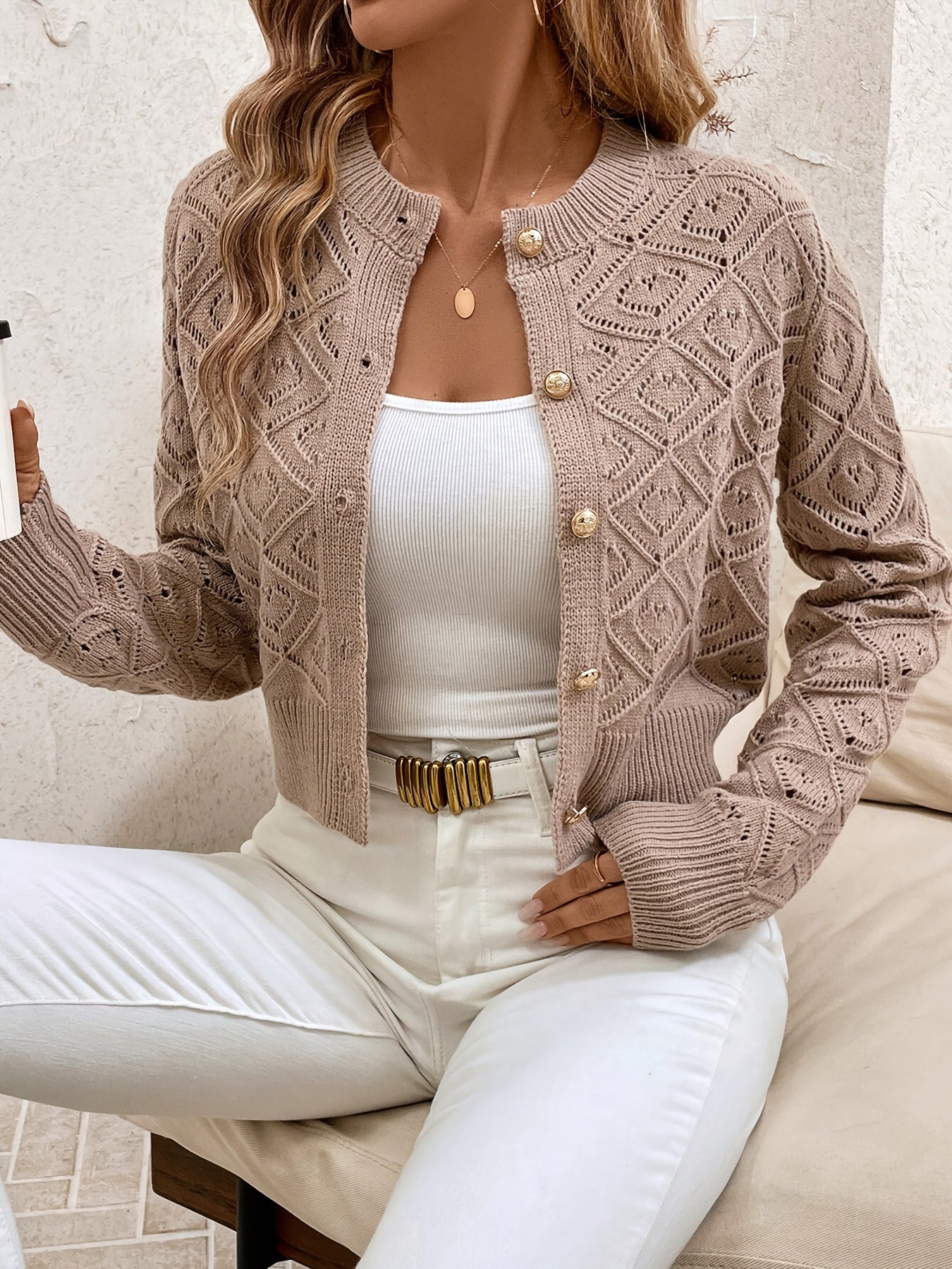 Sylvie - Cardigan Élégant Ajouré Boutonné