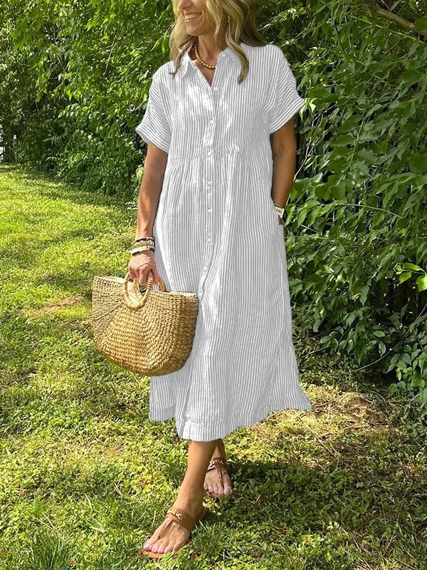 Robe Midi Femme en Lin Rayée - Chloé
