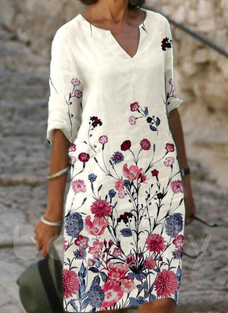 Inès - Robe Tunique Lin Fleurie Femme
