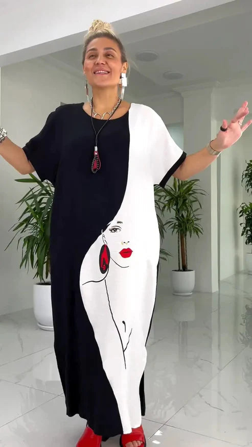 Valérie - Robe Longue Femme Ample Imprimée