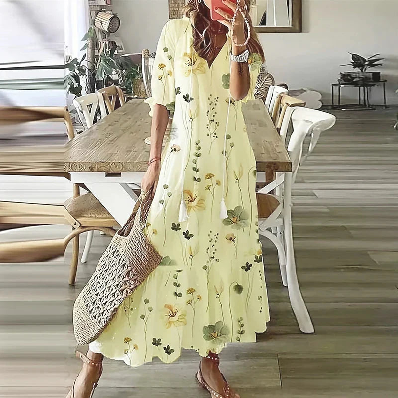 Émilie - Robe Maxi Bohème Fleurie Aquarelle Femme