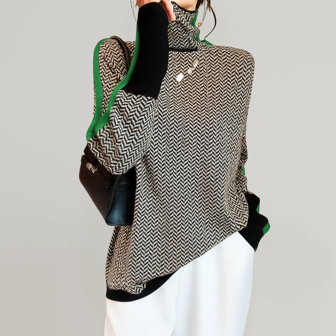 Chloé | Pull Chic Col Montant Bicolore
