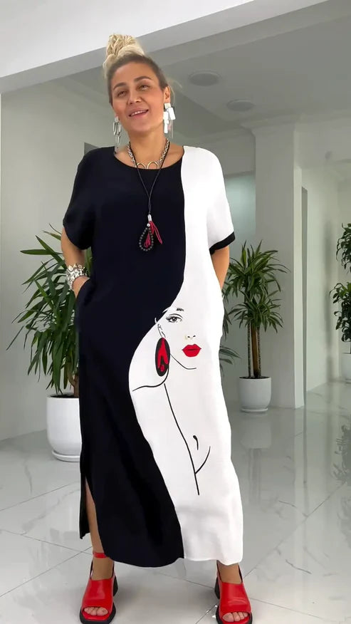 Valérie - Robe Longue Femme Ample Imprimée