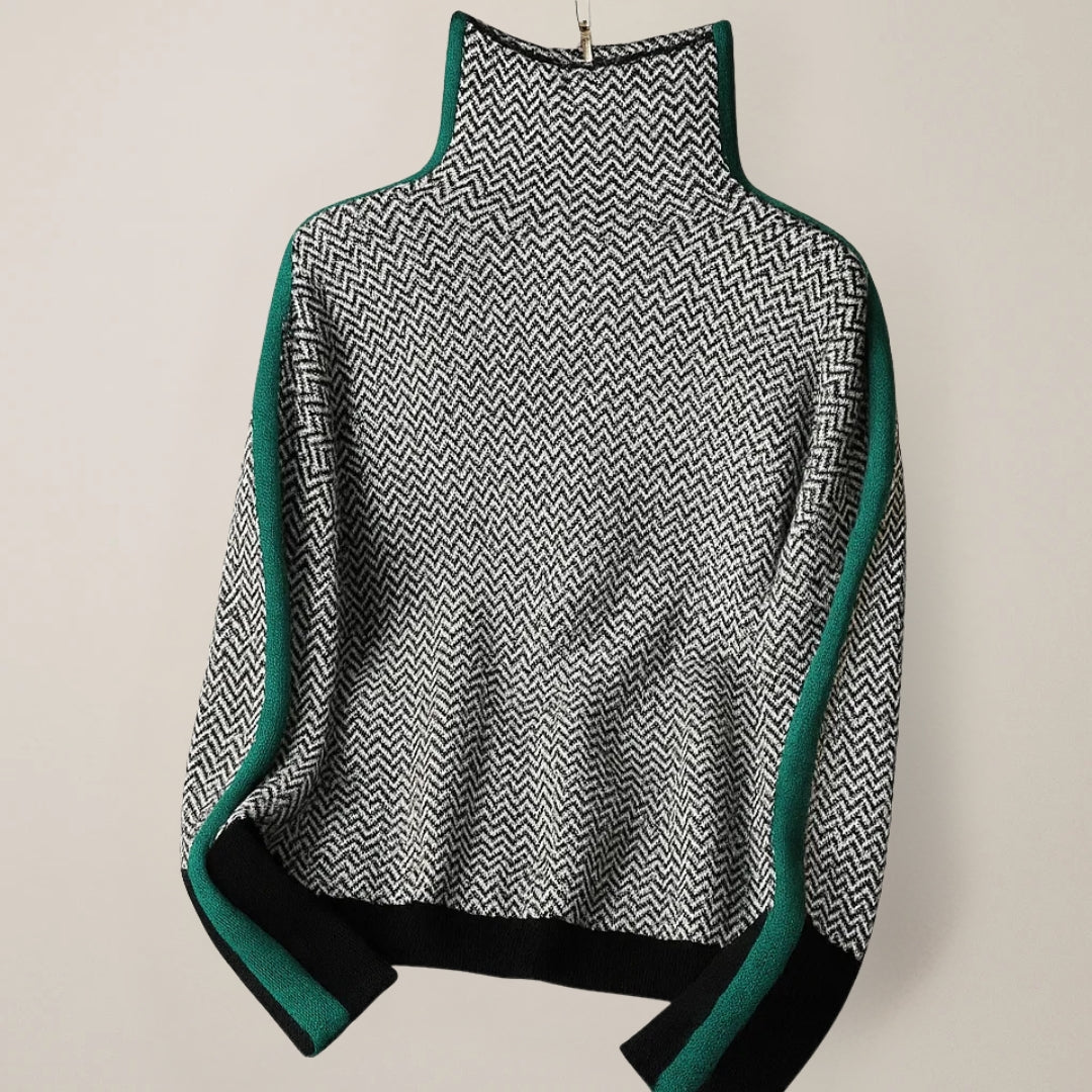 Chloé | Pull Chic Col Montant Bicolore