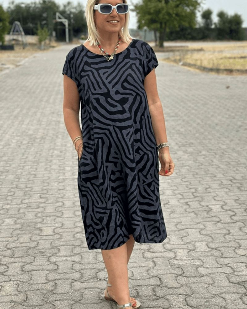 Martine - Robe Courte Femme en Lin Imprimée