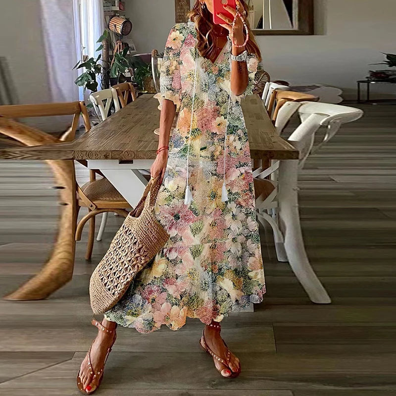 Émilie - Robe Maxi Bohème Fleurie Aquarelle Femme