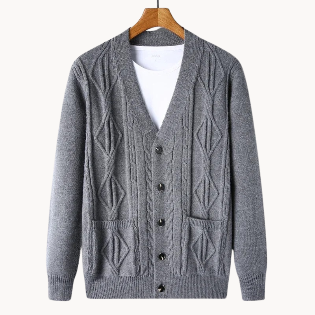 Bastien – Cardigan Raffiné Pour Hommes Avec Structure Côtelée