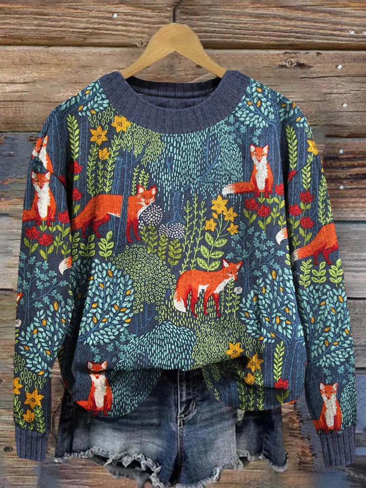 Romain – Pull gris vintage avec motif forestier unique