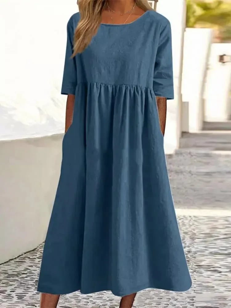 Élise - Robe Mi-Longue Lin Décontractée Femme