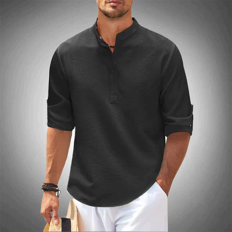 Milo - Chemise Lin Col Mao Manches Longues Homme