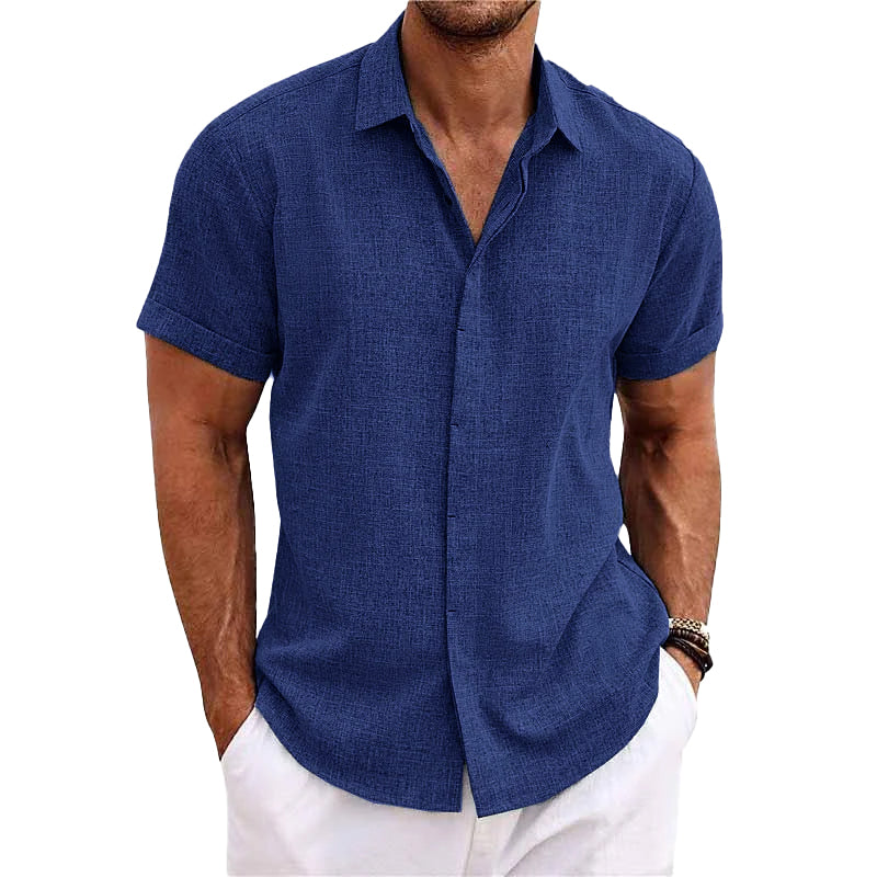 Theo - Chemise Lin Manches Courtes Décontractée Homme