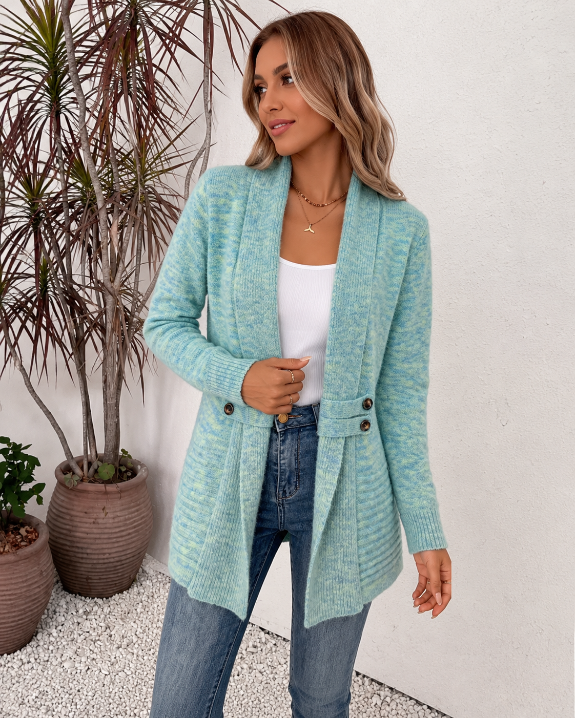 Valérie - Cardigan Élégant Long Boutonné
