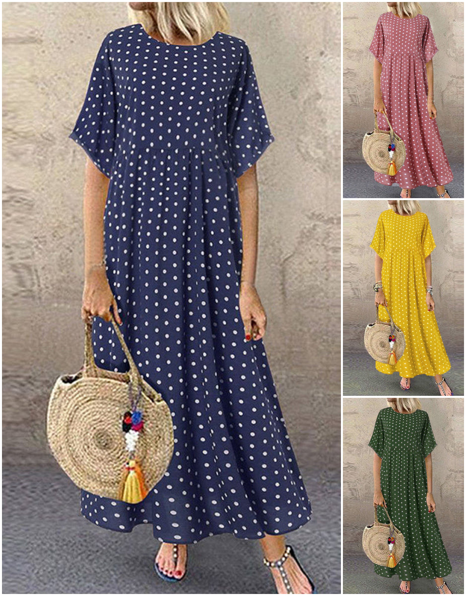 Sylvie - Robe Longue Femme à Pois Bohème