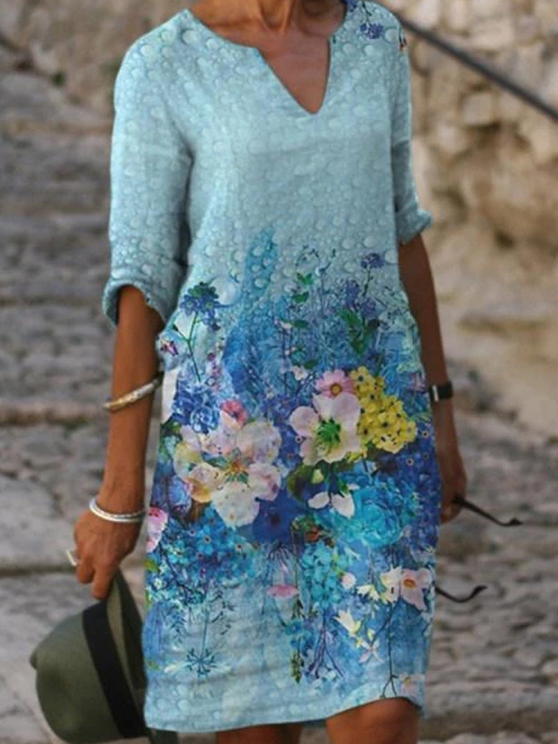 Camille - Robe Lin Fleurie Élégante