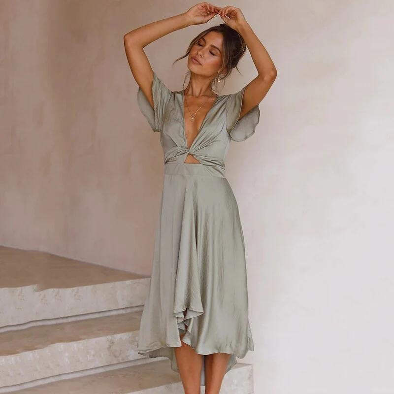 Robe Midi Femme Fluide Élégante - Marine