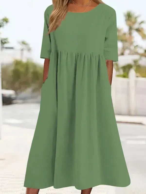 Élise - Robe Mi-Longue Lin Décontractée Femme