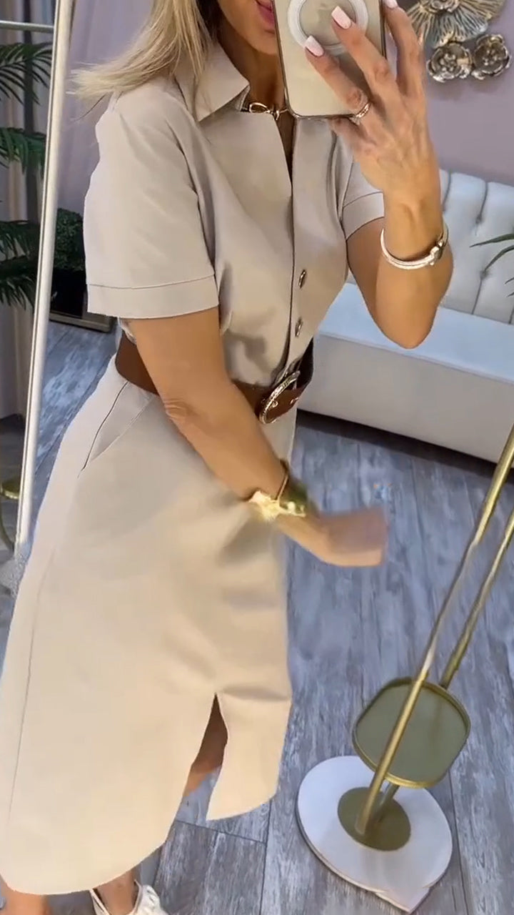 Robe midi femme ceinturée à fente - Caroline