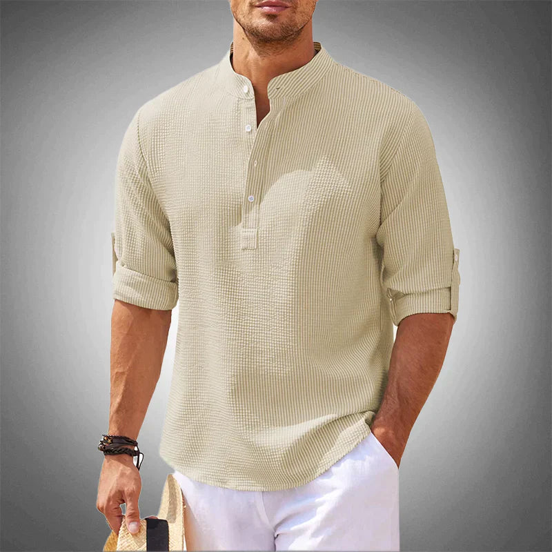 Milo - Chemise Lin Col Mao Manches Longues Homme