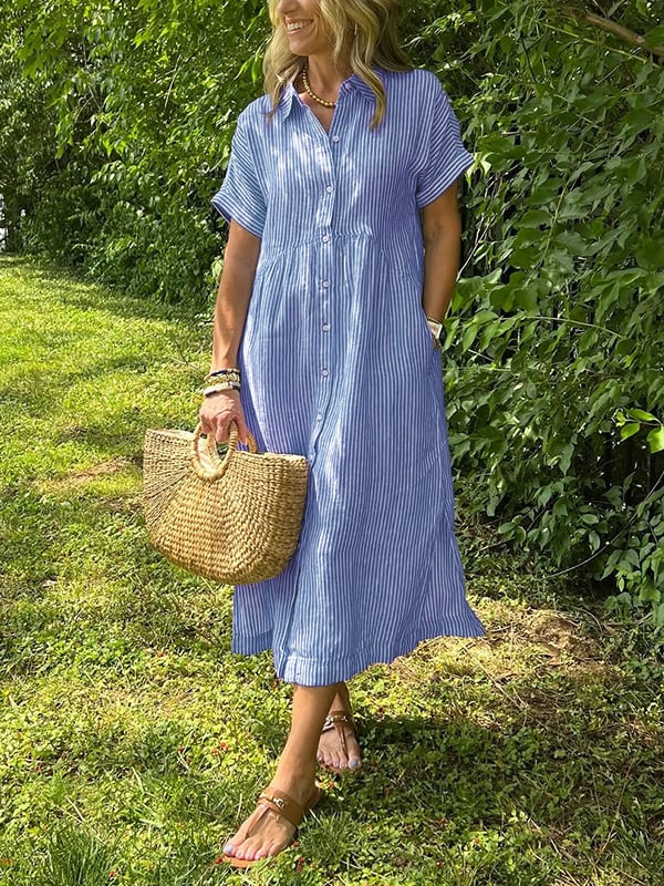 Robe Midi Femme en Lin Rayée - Chloé