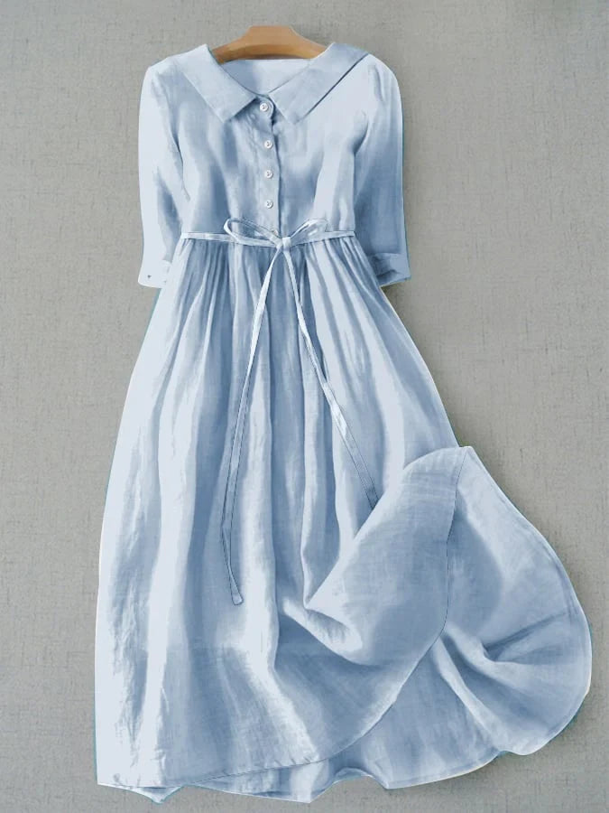 Céline - Robe Chemise Femme en Lin Fluide