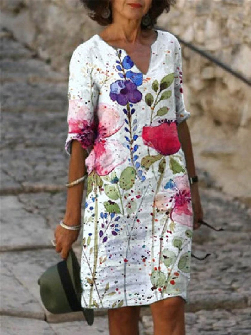 Camille - Robe Lin Fleurie Élégante