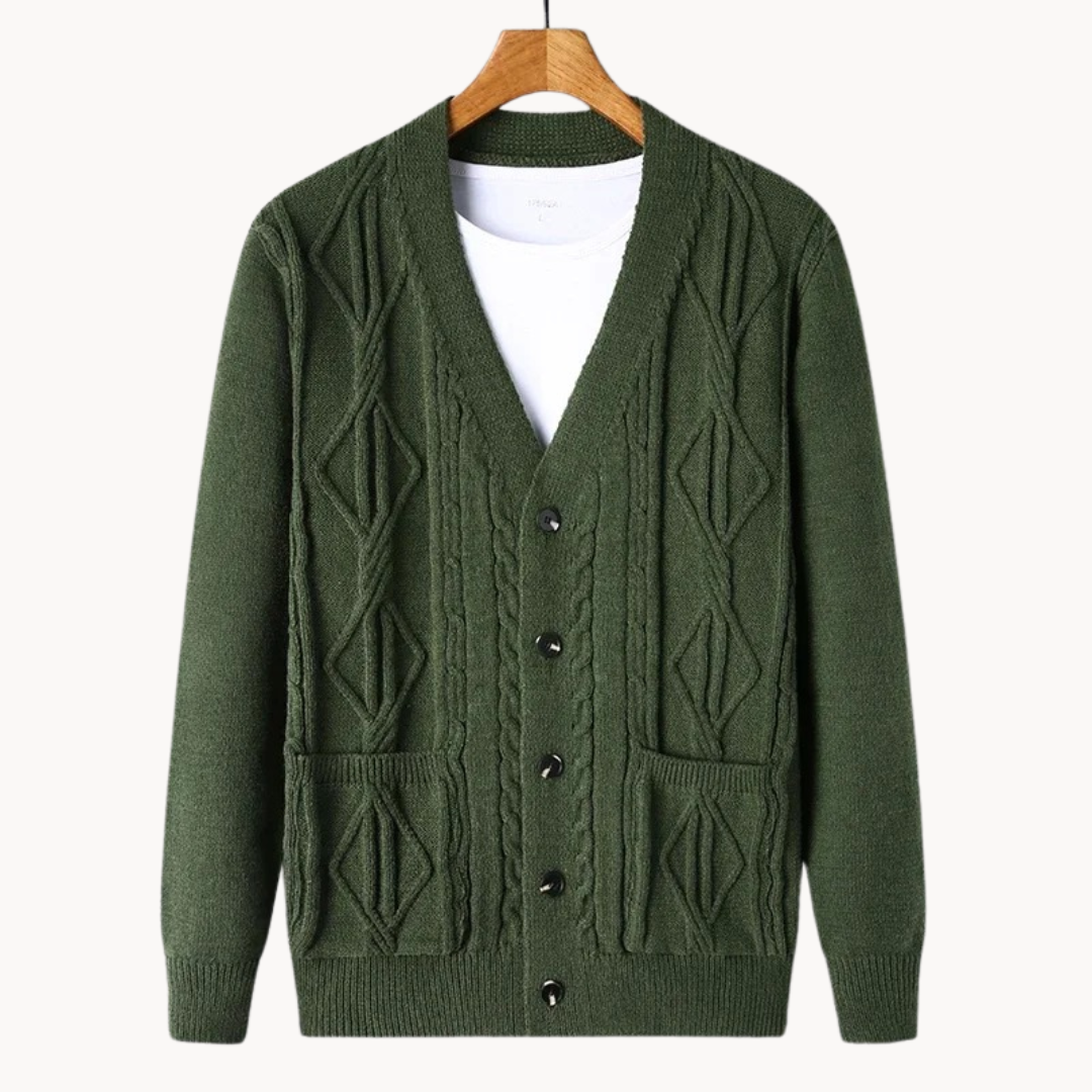 Bastien – Cardigan Raffiné Pour Hommes Avec Structure Côtelée