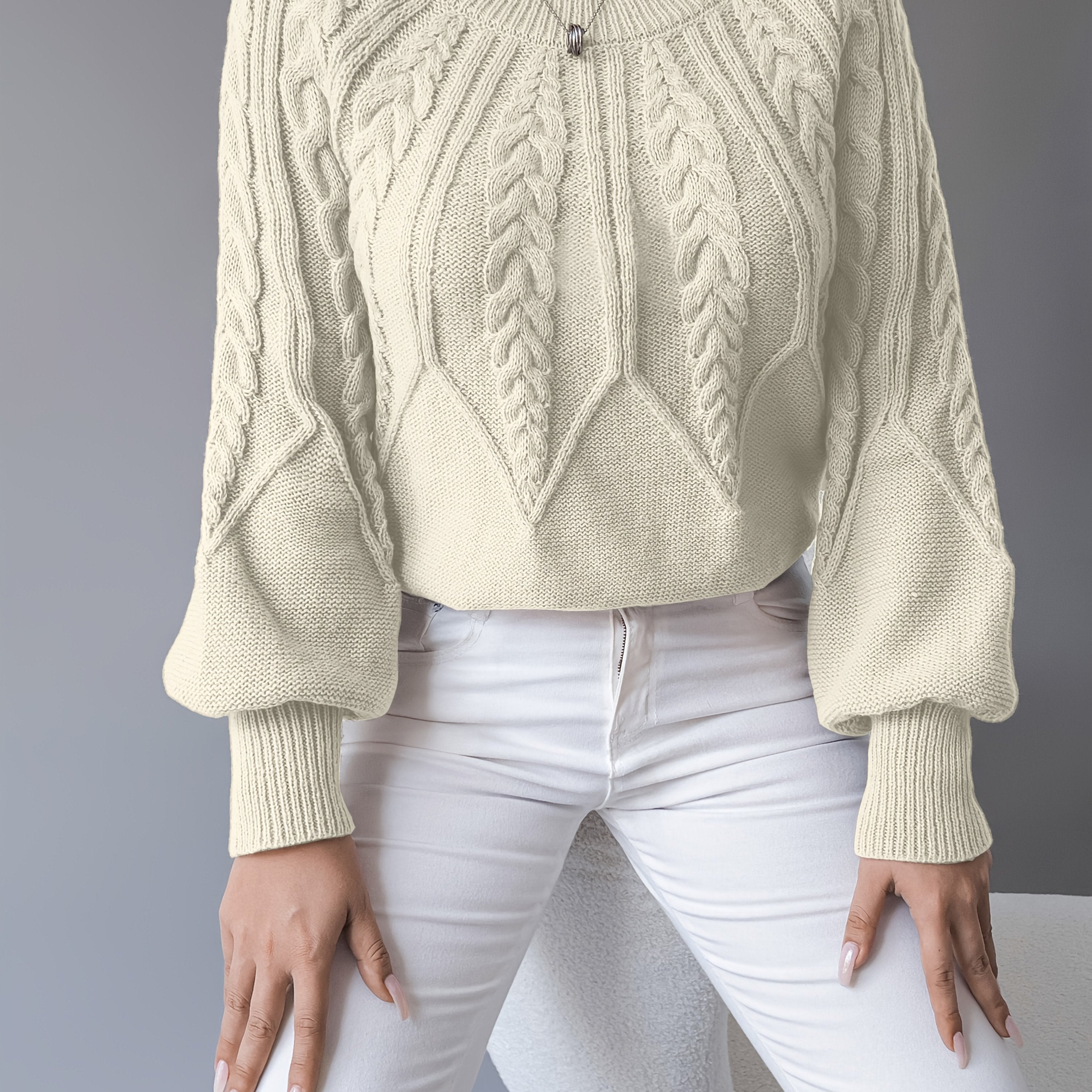 Sophie - Pull Élégant Torsadé Manches Bouffantes