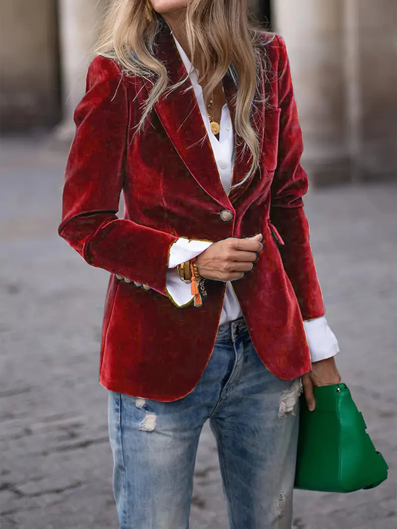 Caroline - Blazer Élégant Velours Boutonné