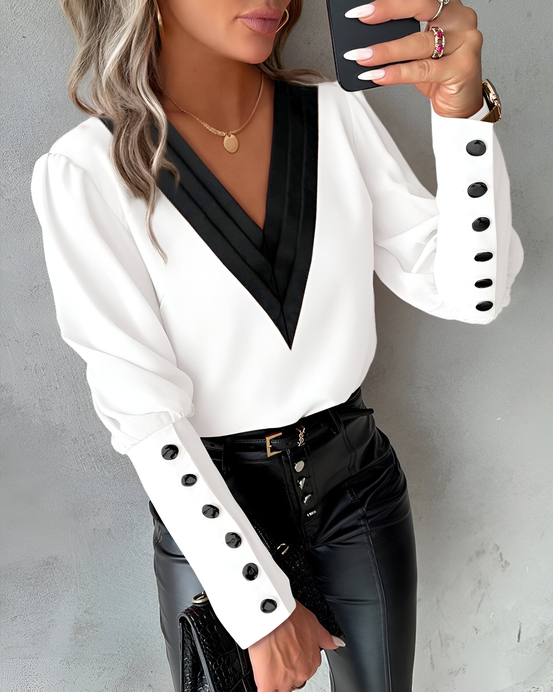Blouse Femme Col V À Manches Bouffantes - Élise