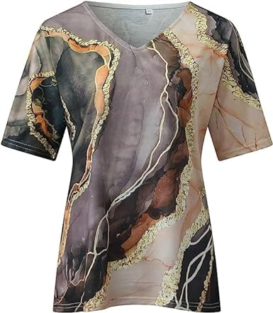T-Shirt Femme Imprimé Col V Manches Courtes - Carnale