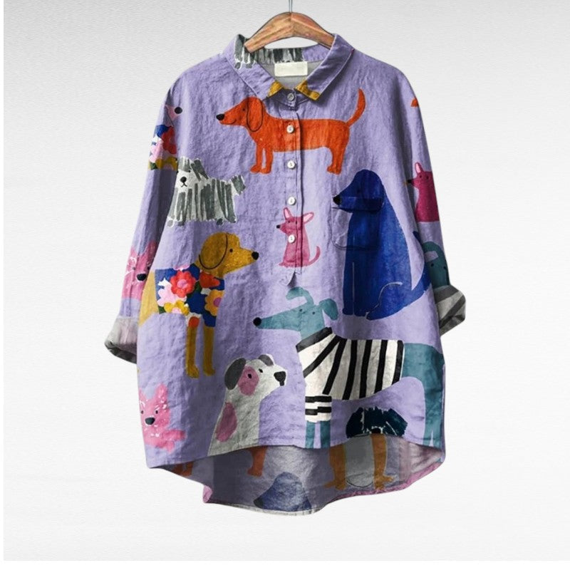Fleur - Blouse Tendance Imprimé Chien