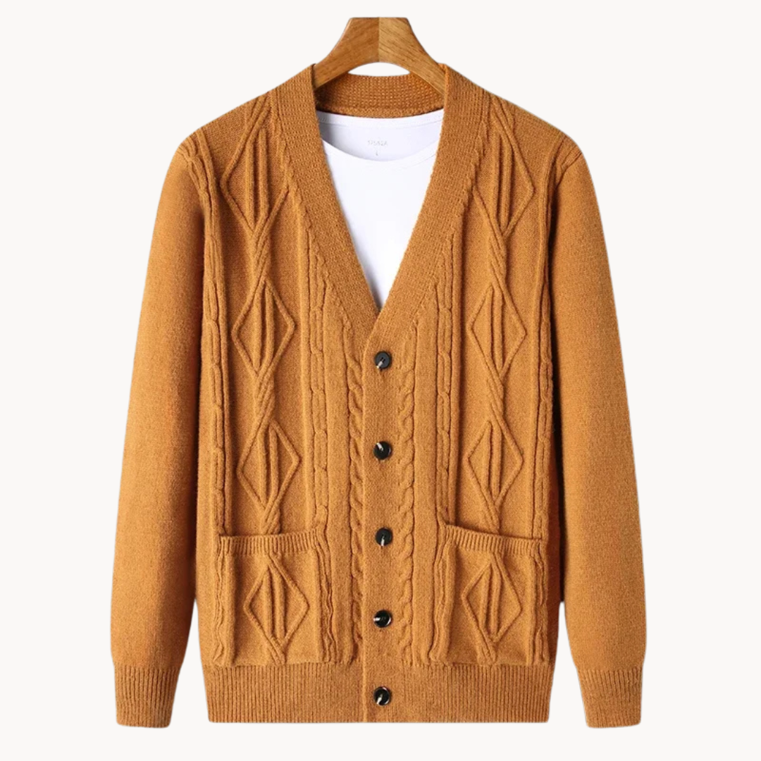 Bastien – Cardigan Raffiné Pour Hommes Avec Structure Côtelée