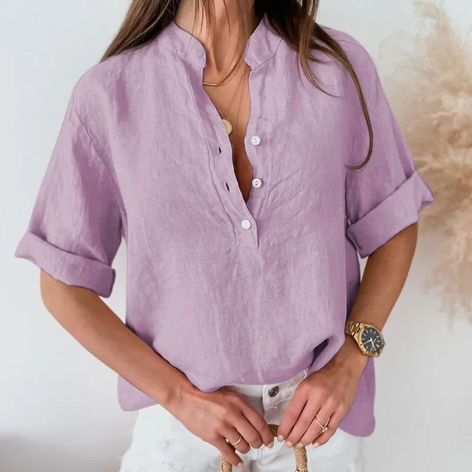 Purple Elegance - Blouse Violette à Col Montant