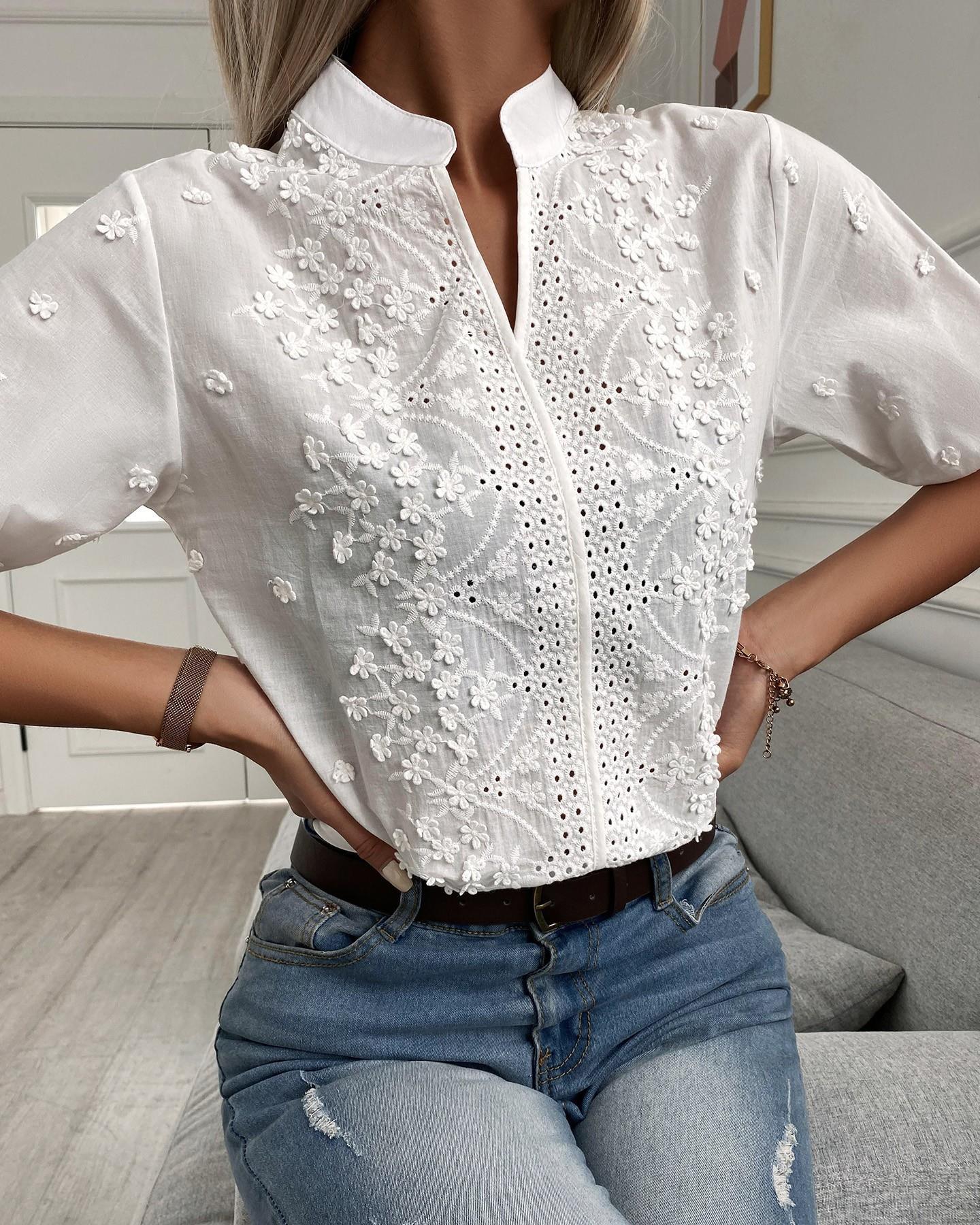 Louise - Blouse Brodée Dentelle Élégante Femme