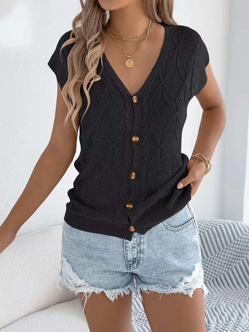 Manon - Gilet Flatteur Col V Boutonné