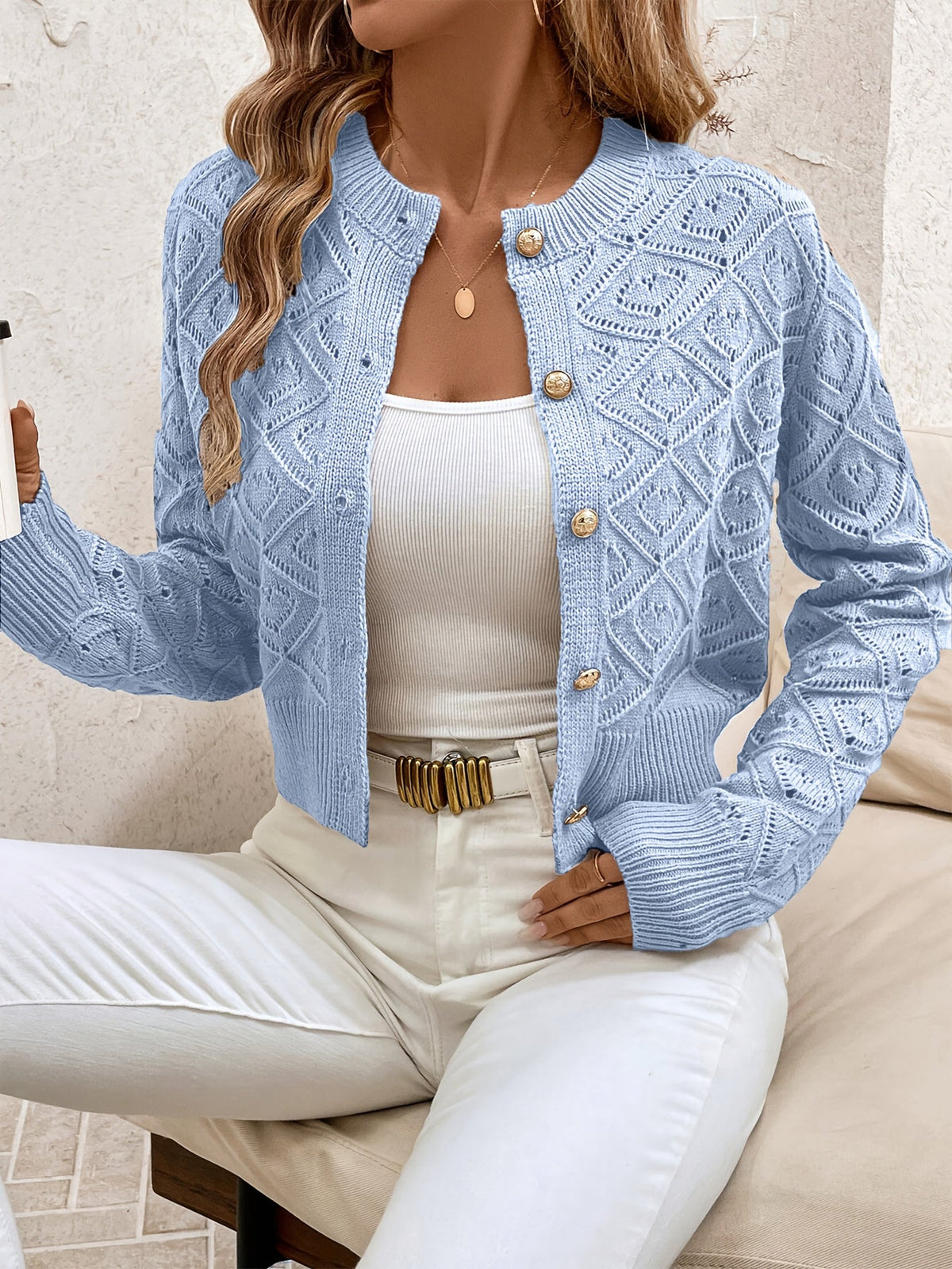 Sylvie - Cardigan Élégant Ajouré Boutonné
