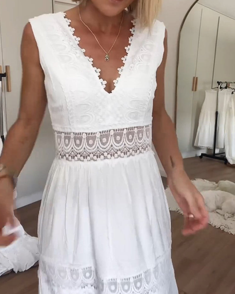 Robe Longue Femme En Dentelle Blanche Bohème - Nathalie