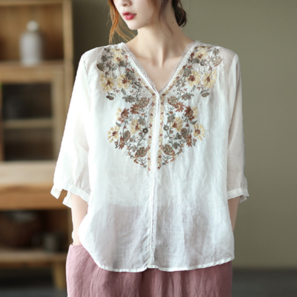 Lotte - Blouse Femme Brodée - Coton Luxe, Manches Longues - Femme-1
