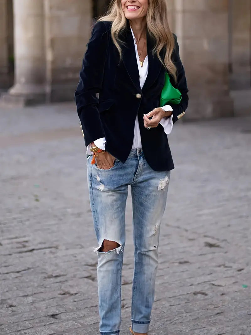 Caroline - Blazer Élégant Velours Boutonné