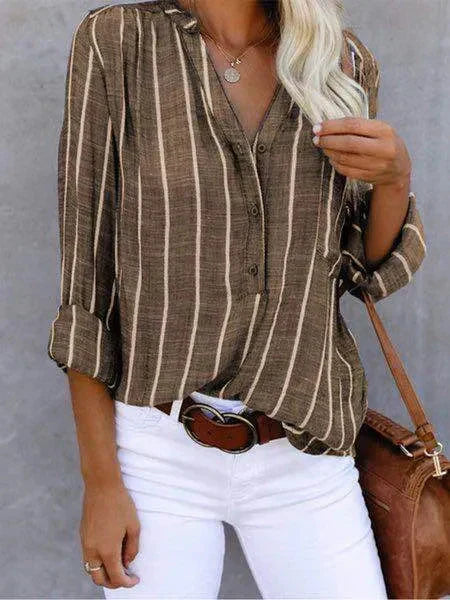 Blouse Femme Rayée Manches Longues Col V - Lou