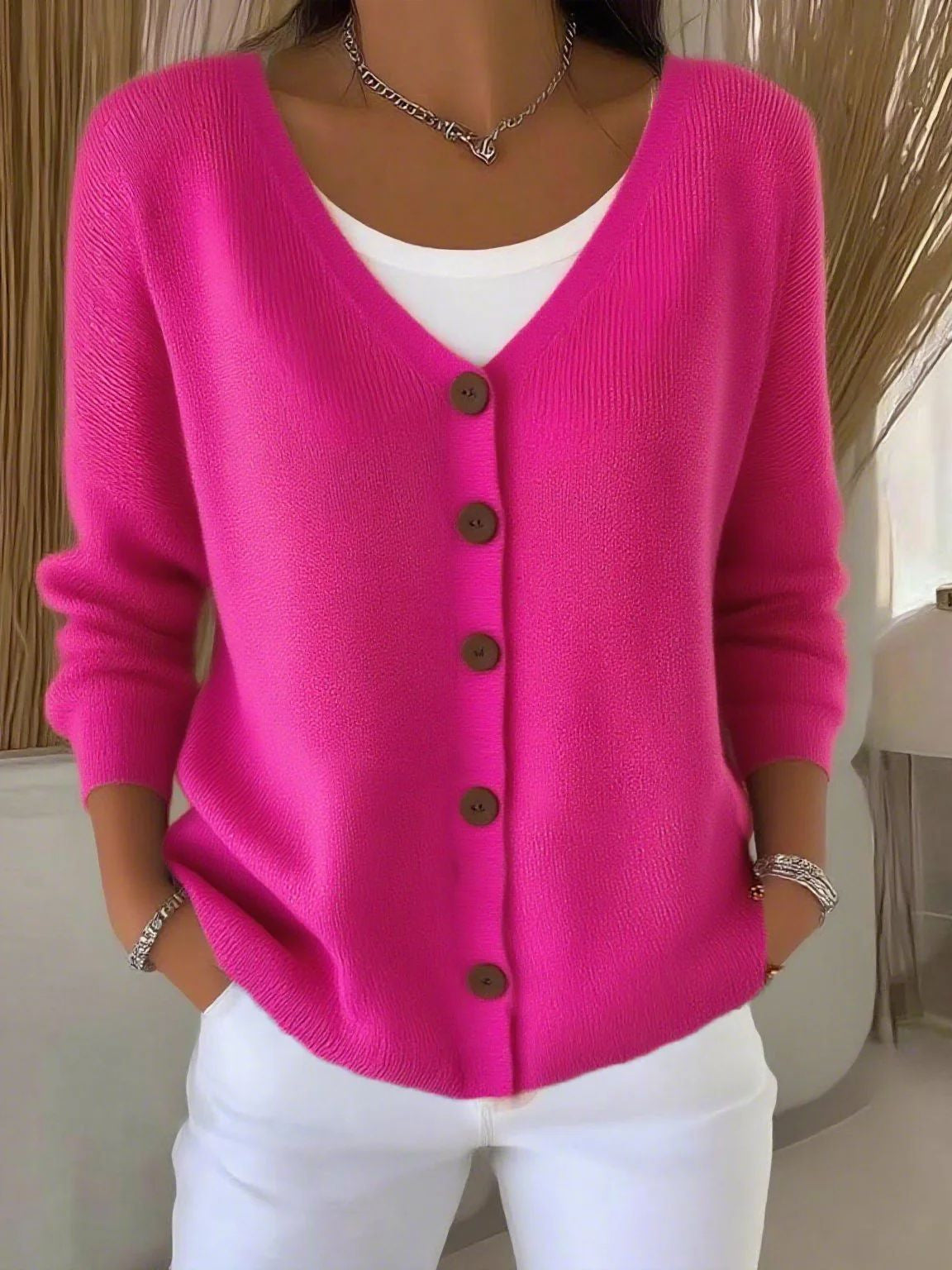 Delphine - Cardigan Élégant Col V Boutonné