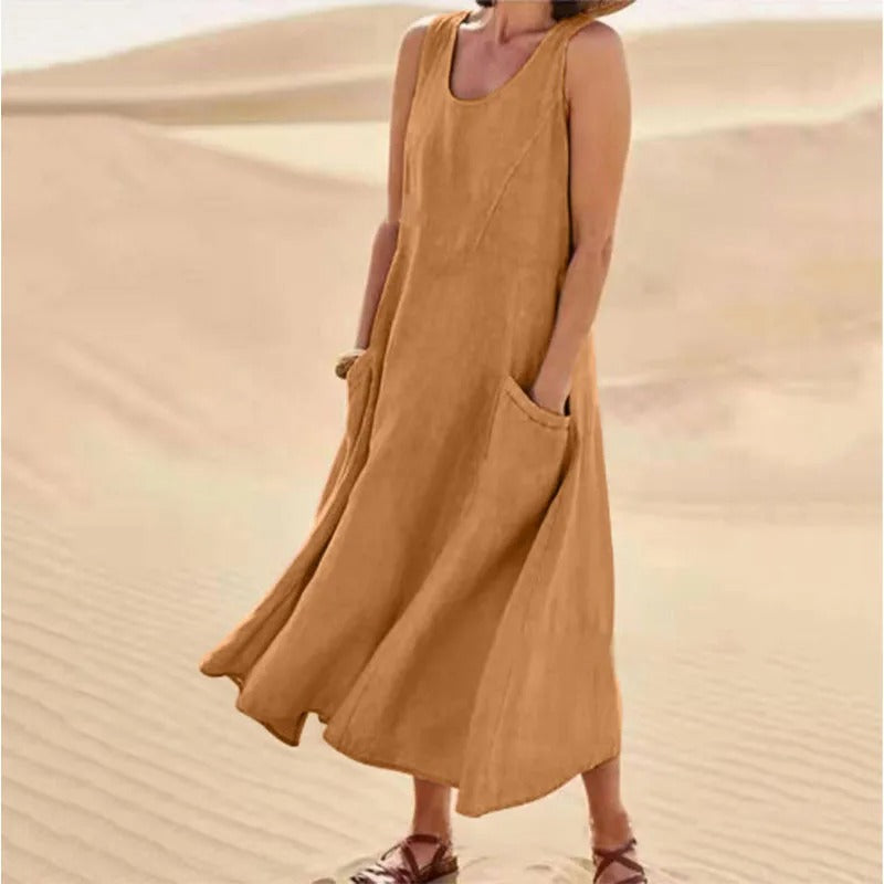 Camille - Robe Lin Sans Manches Longue Femme