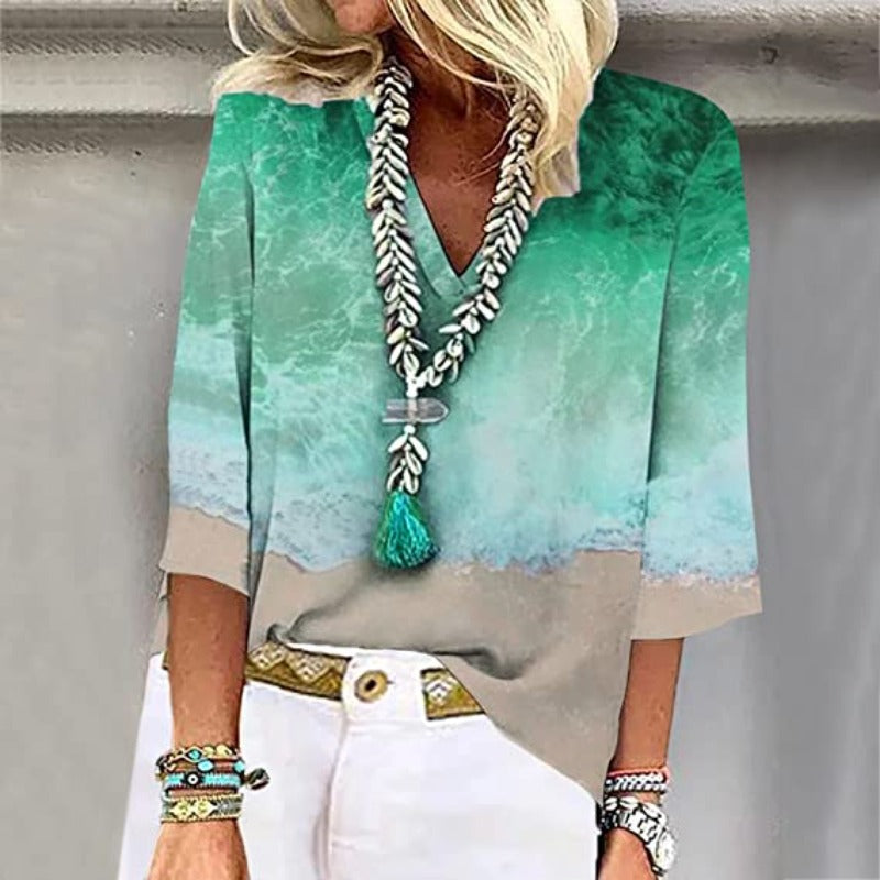 Lotte - Blouse Inspirée par l'Océan - Élegante Encolure en V, - Femmes-2